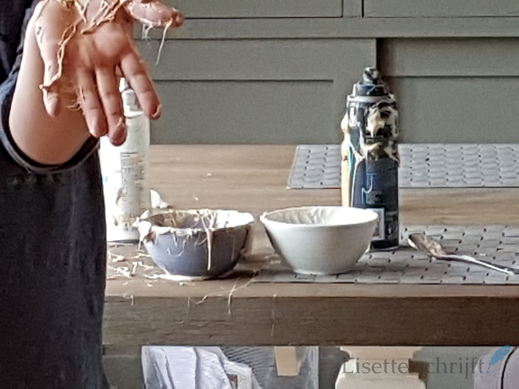 slijm maken van scheerschuim en lijm en lenzenvloeistof Lisette Schrijft