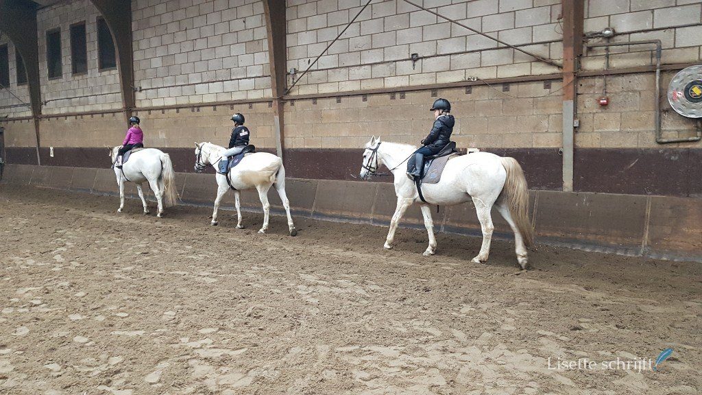 3 kinderen krijgen les in paardrijden Lisette Schrijft